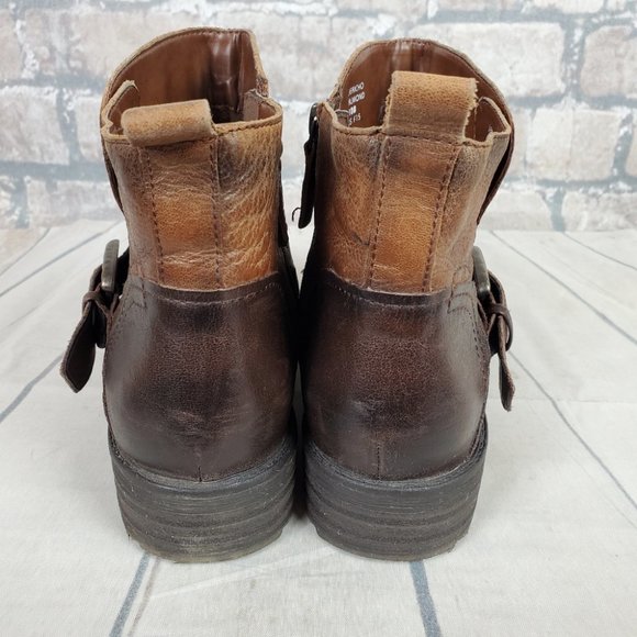 Earth Jericho Leather Moto Biker Ankle Boots Chesnut Brown Ombre Size 10 - Picture 9 of 14